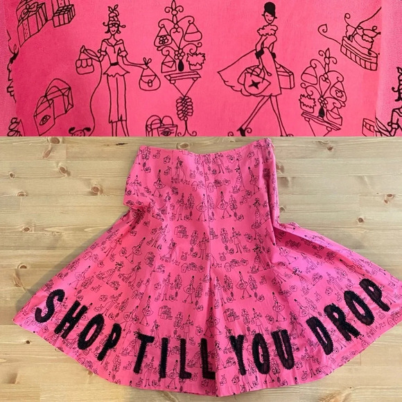 Vintage Pink Black Novelty Print Skirt Shop Till You Drop Sheer Spellout Size S - Picture 1 of 16